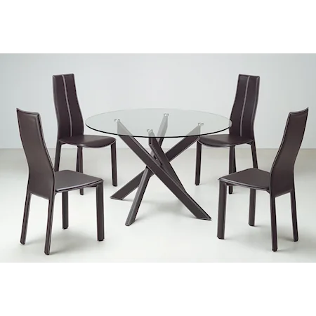 5 Piece Glass Table and Upholstered Side Chair Dining Set